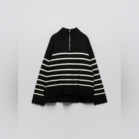 Zara Sweaters Zara Zipped Up Striped Sweater Poshmark